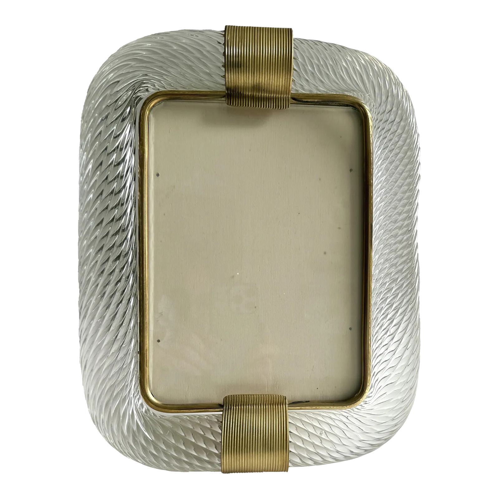 Mid Century Modern Style "Torchon" Murano Glass Picture Frame And Unaquered Brass In Barovier Style
