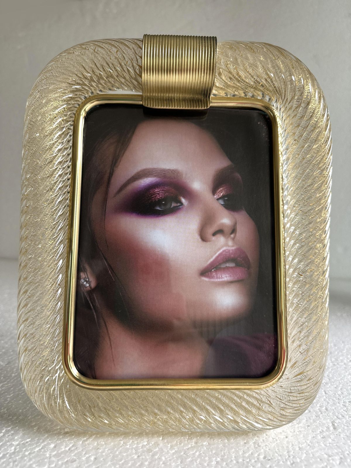 photo buy Mid Century Modern Style Gold "Torchon" Murano Glass Small Picture Frame And Brass In Barovier Style