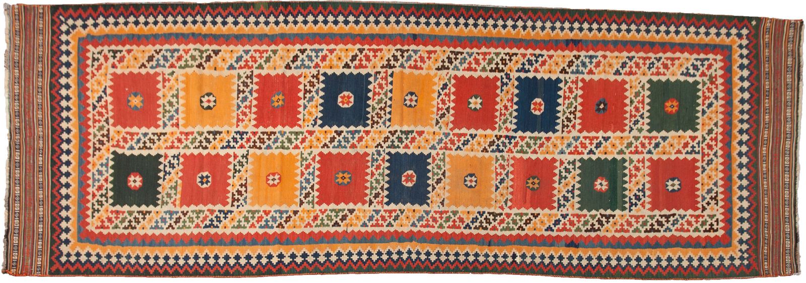 Antique Qashqai Kilim Runner 384x115cm photo Textiles