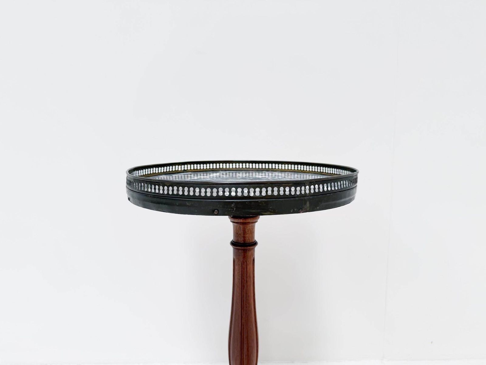 Antique Pedestal Side Table With Marble Top And Brass Gallery, Early 20th Century photo 297.0