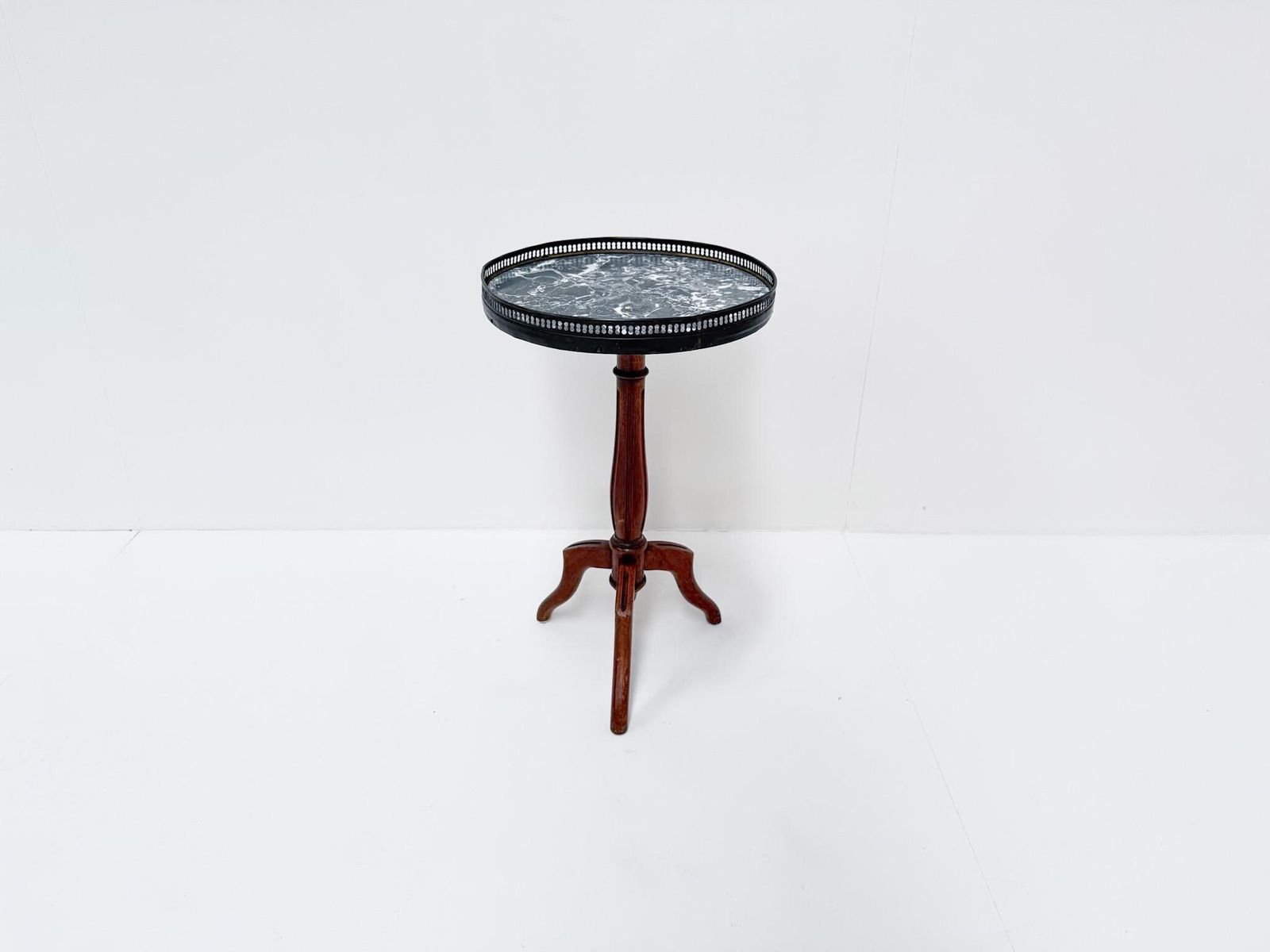photo for sale Antique Pedestal Side Table With Marble Top And Brass Gallery, Early 20th Century