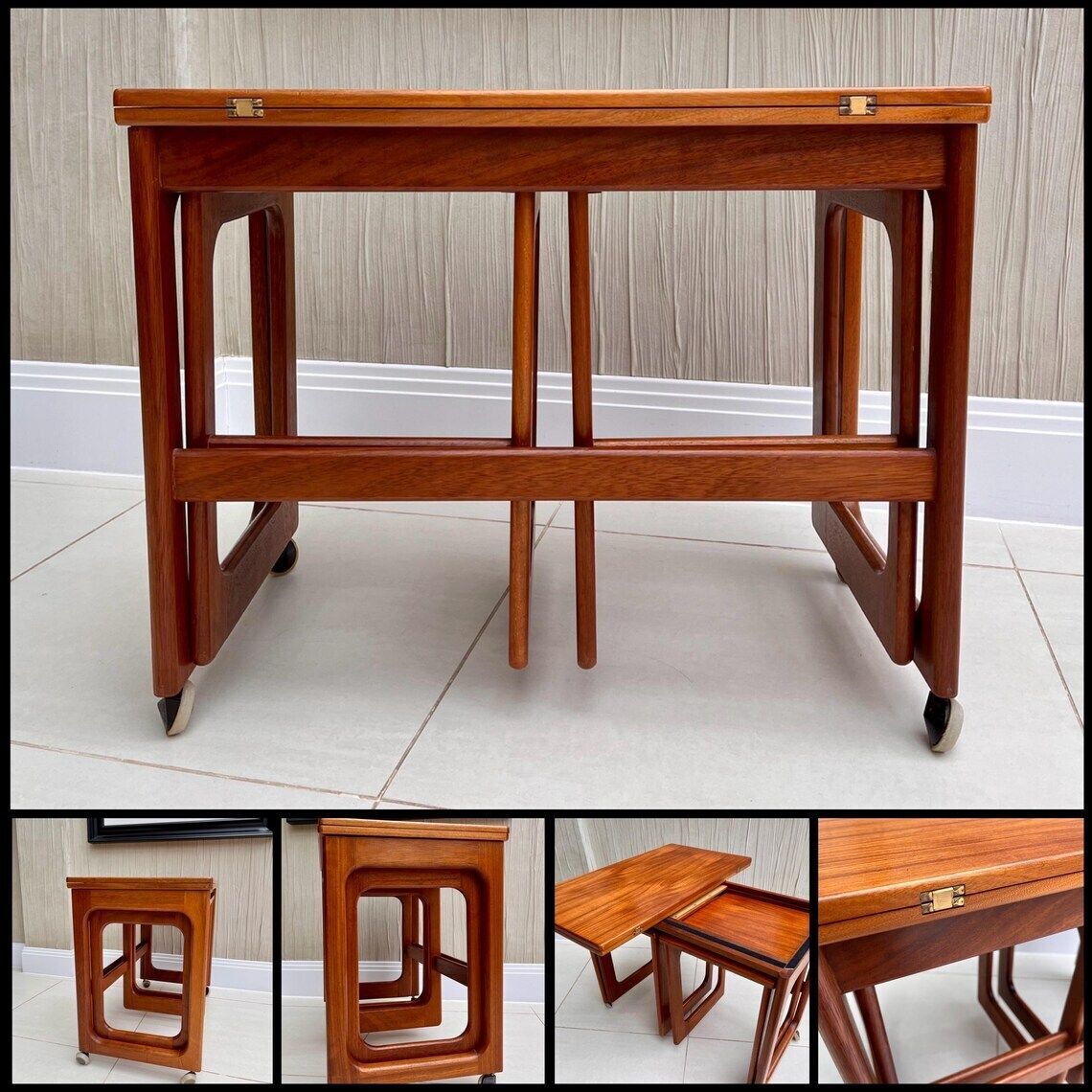McIntosh Metamorphic Teak Nest Of 3 Tables – Mid Century Extending Coffee Table With Fold Out Top (C.1960s, Scotland) photo Furniture
