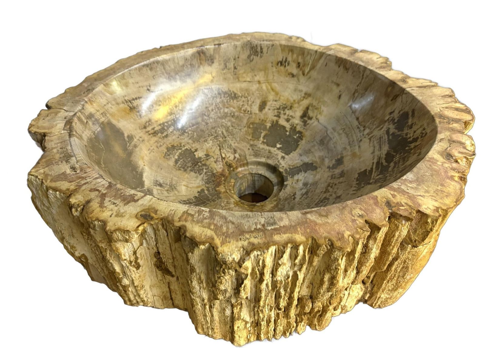 Petrified Wood Sink, Modern Organic   Grey/ Brown/ Beige   Polished, Idn 2025