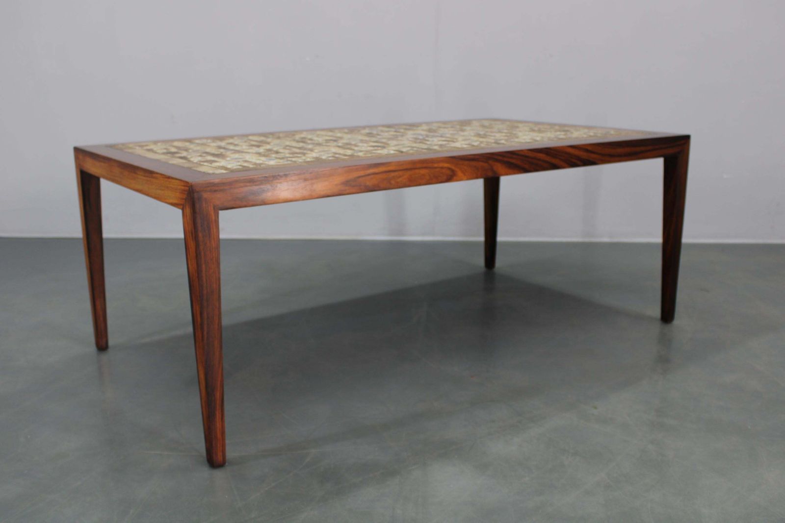 photo for sale Mid Century Danish Haslev Mobelsnedkeri Coffee Table With Royal Copenhagen Ceram
