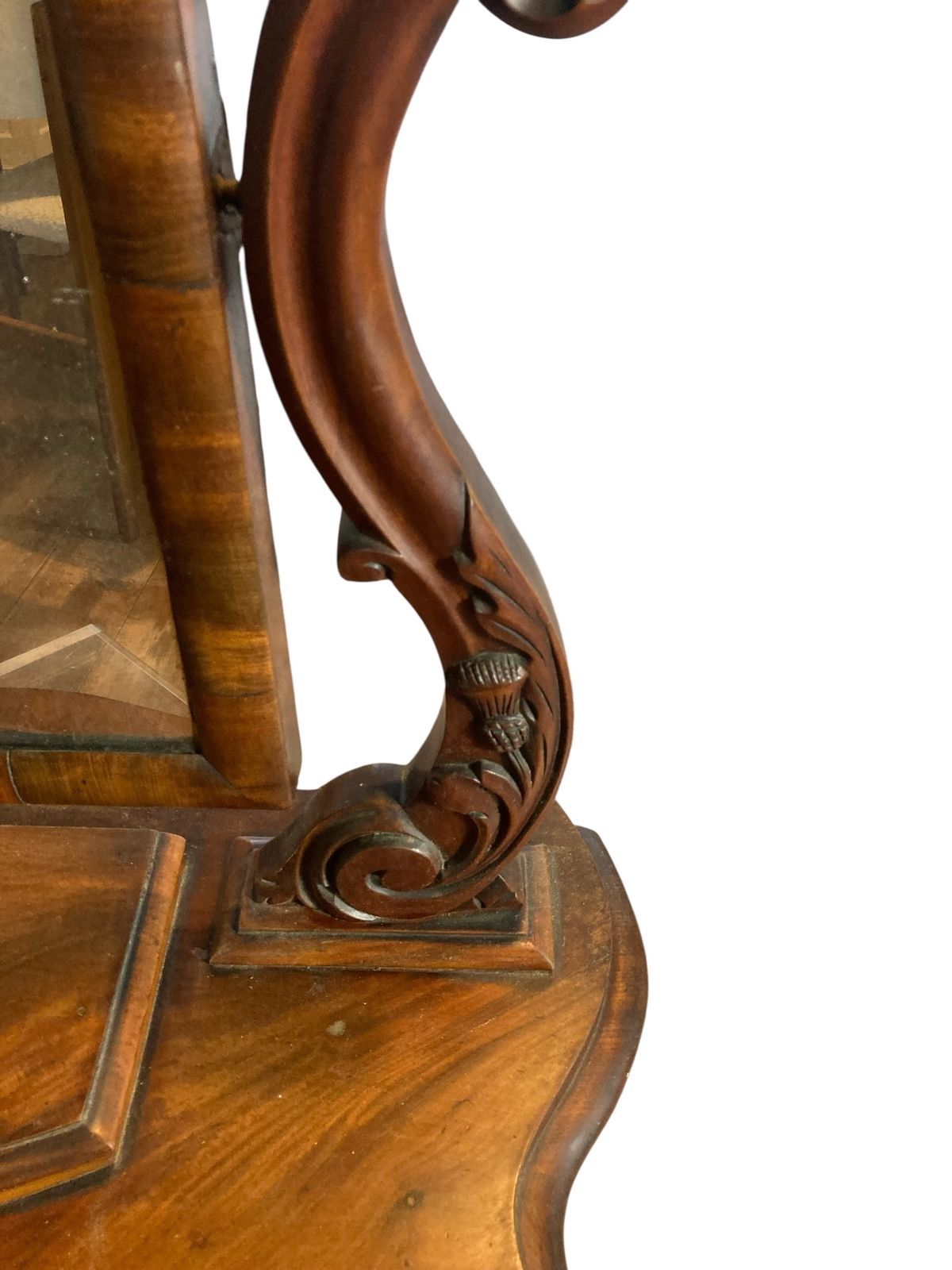 Victorian Mahogany Dressing Swing Mirror Carved Scottish Thistle Carving Late 19 Century photo for sale
