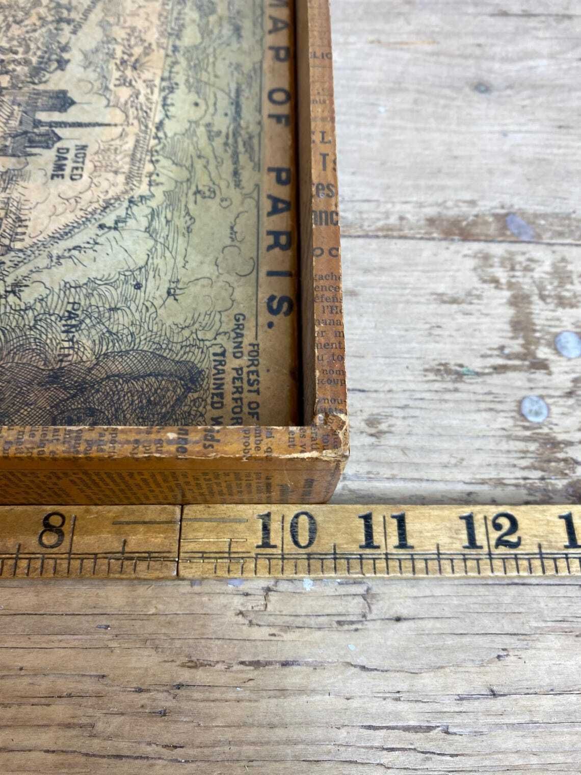 photo furniture Unique Vintage Satirical Punch French Wooden Decoupage Tray  In Good Condition