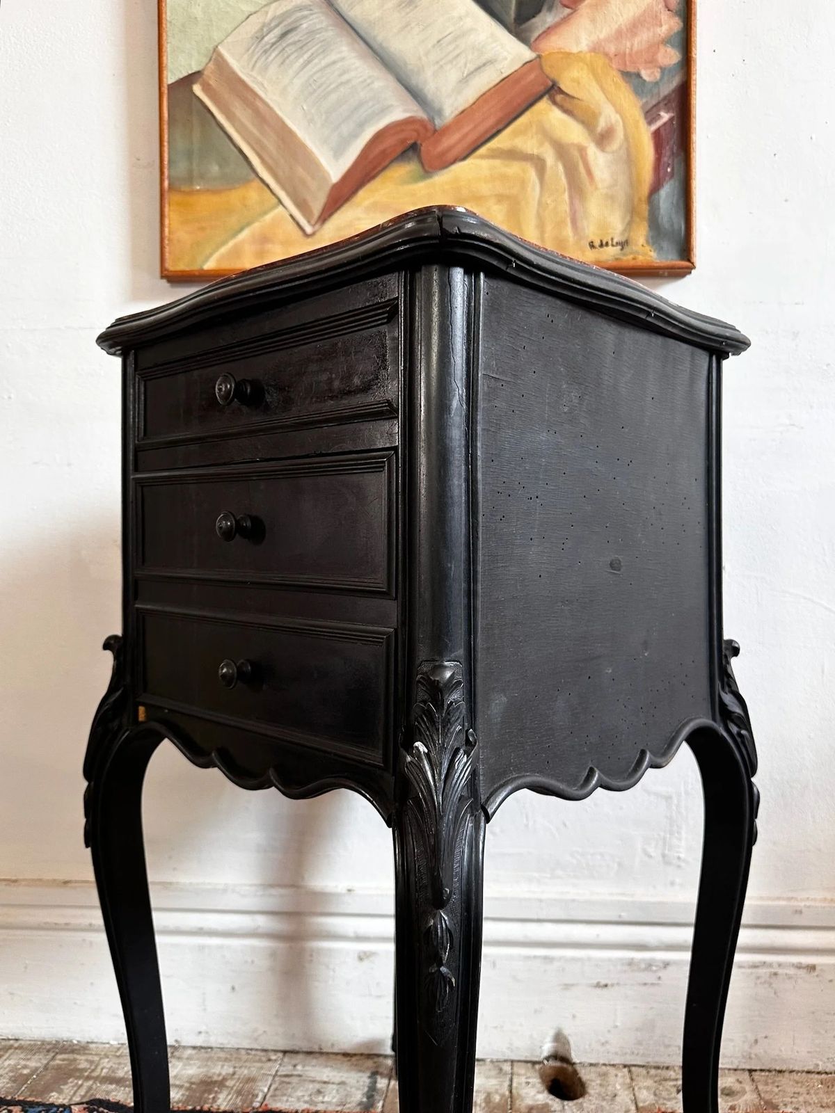 213.0 French Louis XV, Marble Top Bedside Table photo