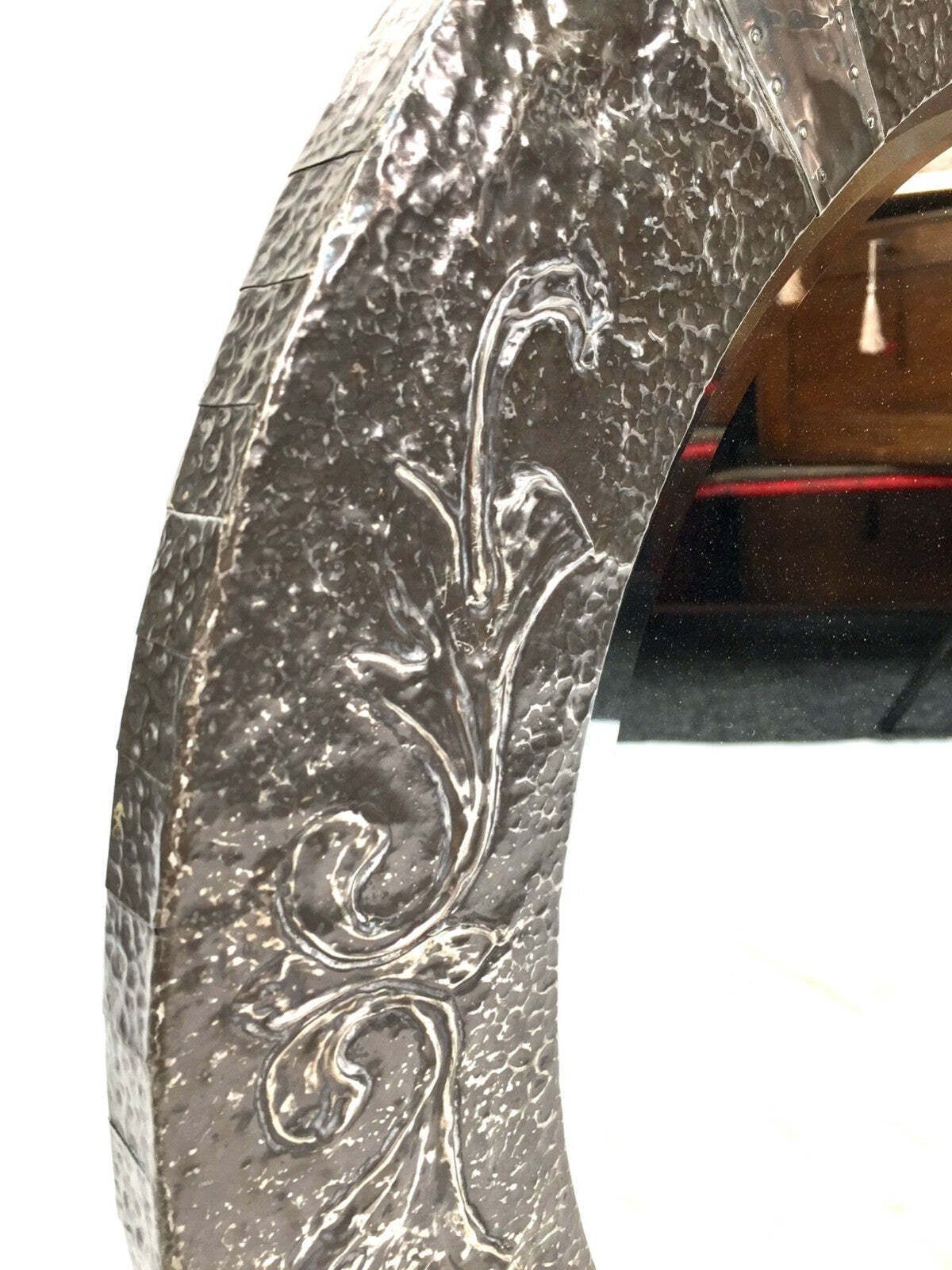 Antique Large Arts And Crafts Pewter Metal Circular Wall Hanging Mirror C.1920 photo Home Decor