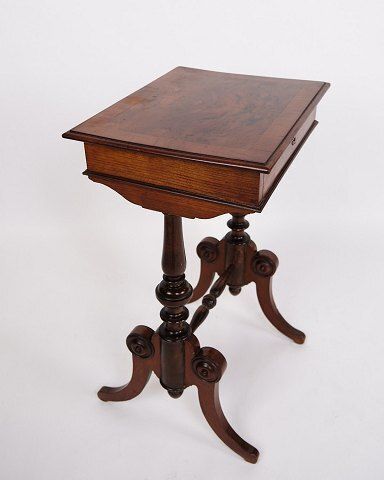 Antique Side Table With Drawer   Hand Polished Mahogany   Turned Legs   Year 1880s photo vintage