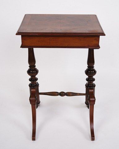 photo furniture Antique Side Table With Drawer   Hand Polished Mahogany   Turned Legs   Year 1880s