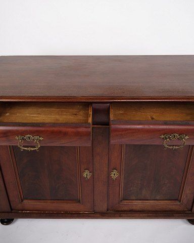 Low Antique Sideboard   Hand Polished Mahogany   Fixed Shelves   1880s photo for sale