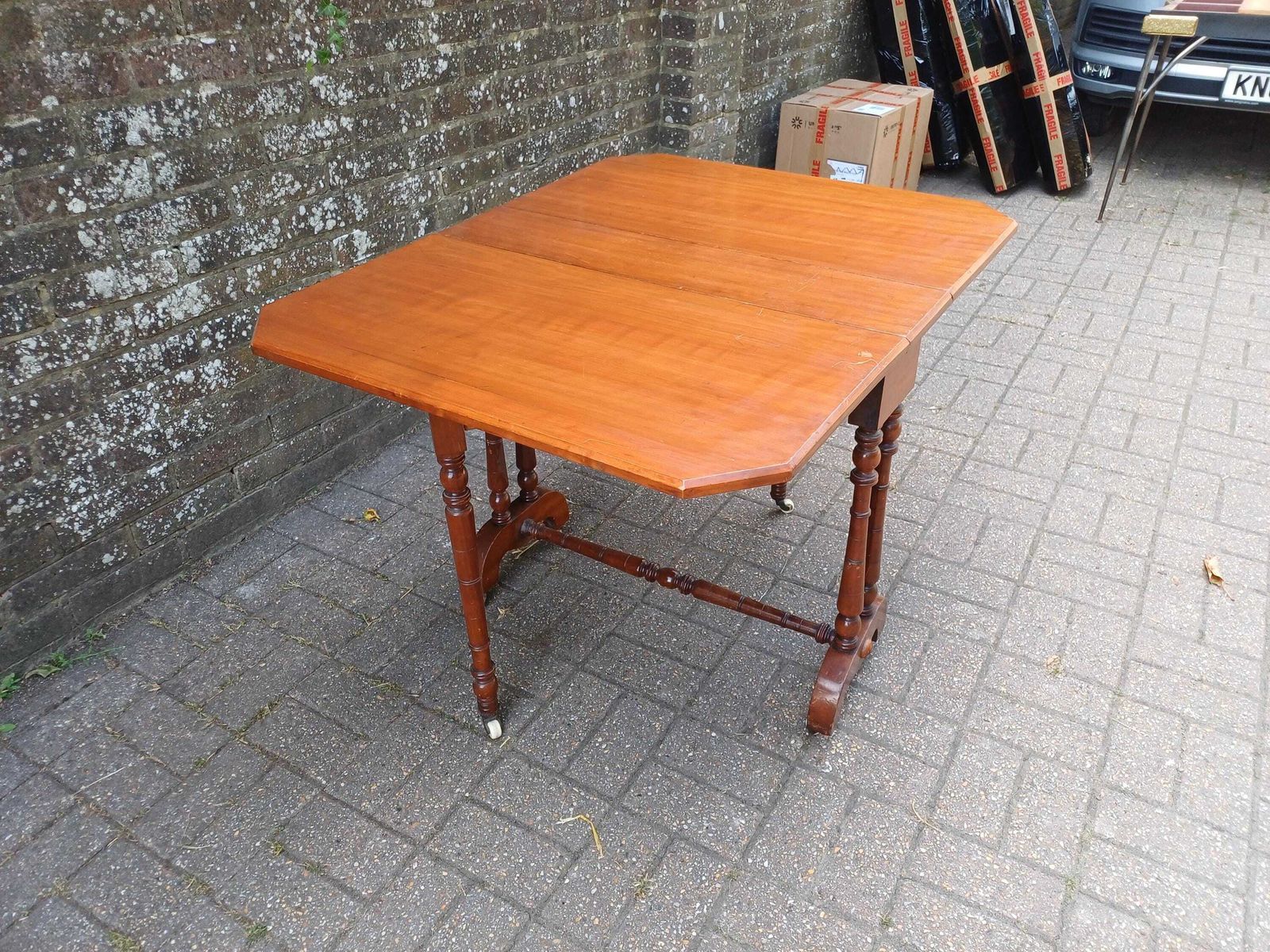 Antique Victorian Mahogany Drop Leaf Occasional Games Side Table With Turned Legs Castors C.1860 Extendable Folding Table Free Hand Delivery photo vintage