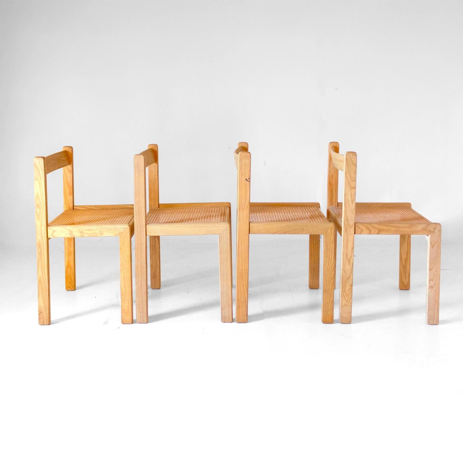 Set Of Four Italian Oak Dining Chairs With Vienna Straw Seats, 1970s photo buy