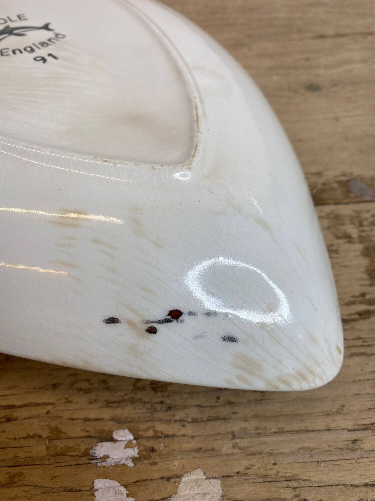 Vintage Poole Pottery Delphis Teardrop Shape (91) Dish Signed Ck Red, Orange, Yellow And Green Design In Good Condition photo buy