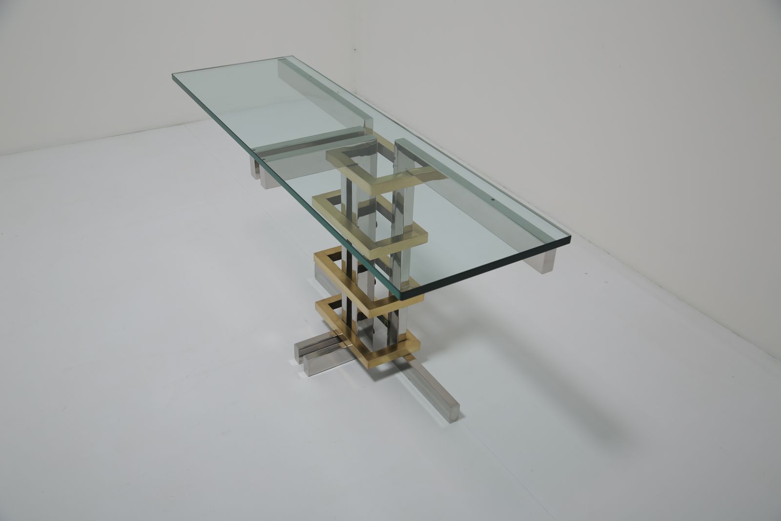 Modernist Chrome, Brass And Glass Console By Alfredo Freda For Cittone Oggi, Italy, 1970s. photo vinterior