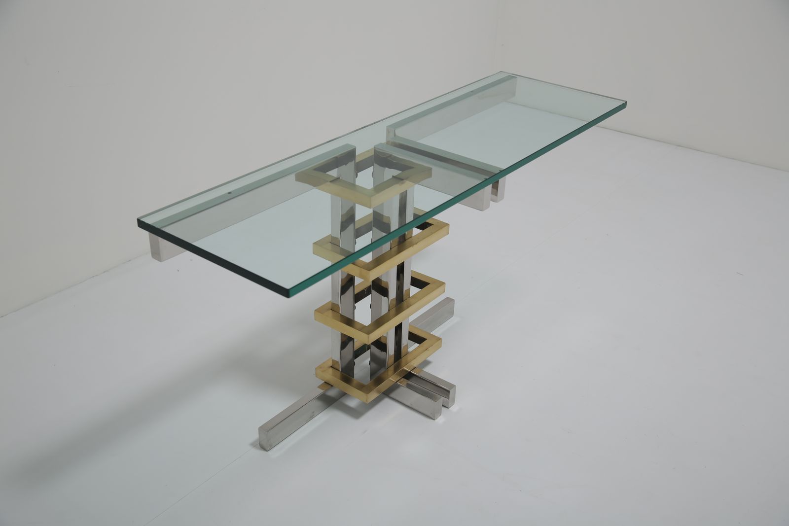 Modernist Chrome, Brass And Glass Console By Alfredo Freda For Cittone Oggi, Italy, 1970s. photo vintage