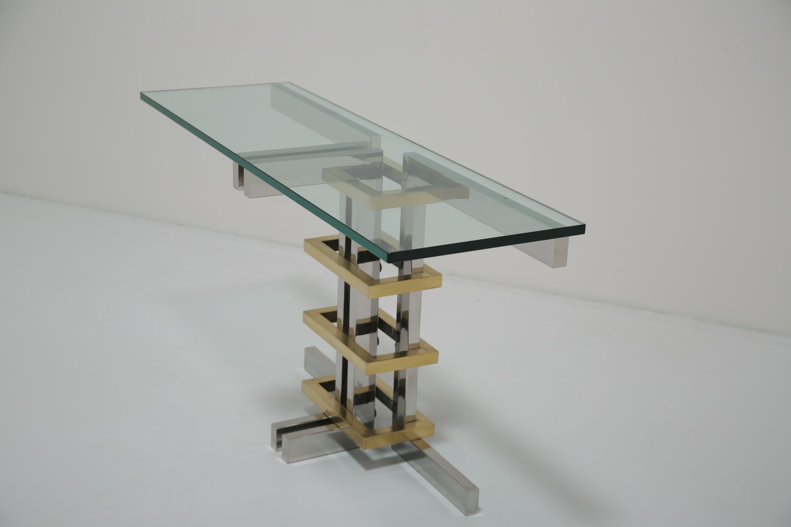 photo furniture Modernist Chrome, Brass And Glass Console By Alfredo Freda For Cittone Oggi, Italy, 1970s.