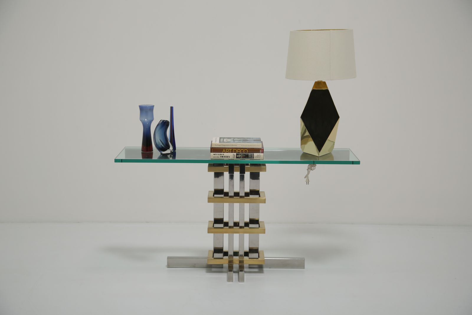 4495.0 Modernist Chrome, Brass And Glass Console By Alfredo Freda For Cittone Oggi, Italy, 1970s. photo