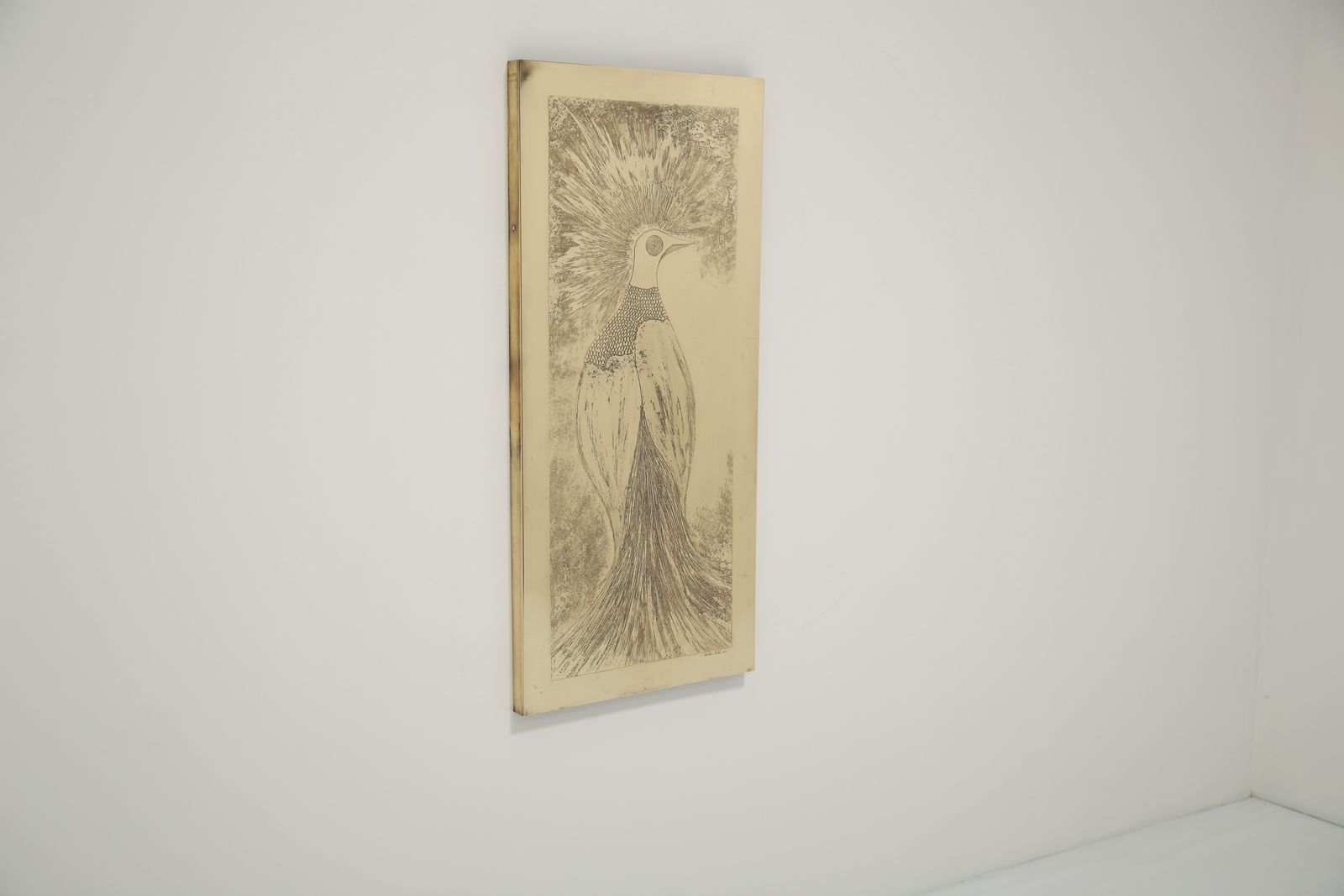 Wall Mounted Acid Etched Brass Art Pheasant Wall Panel By Christian Krekels, 1977. photo buy