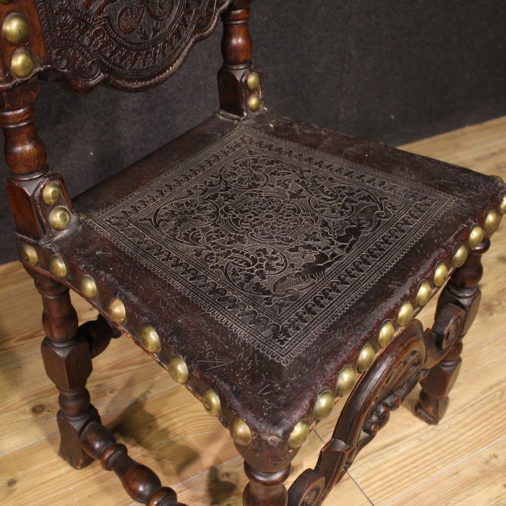 Pair Of 18th Century Antique Italian Leather Chairs photo for sale