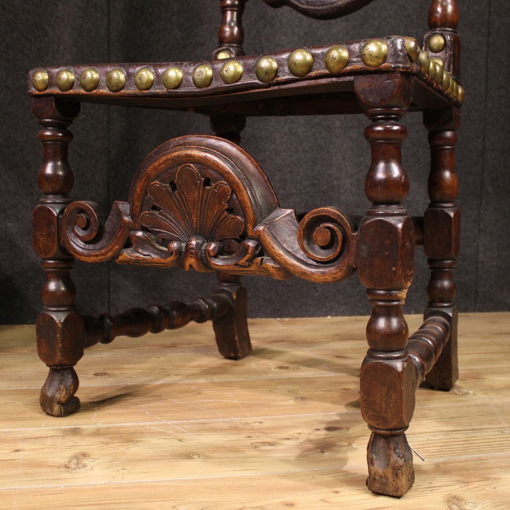 photo for sale Pair Of 18th Century Antique Italian Leather Chairs