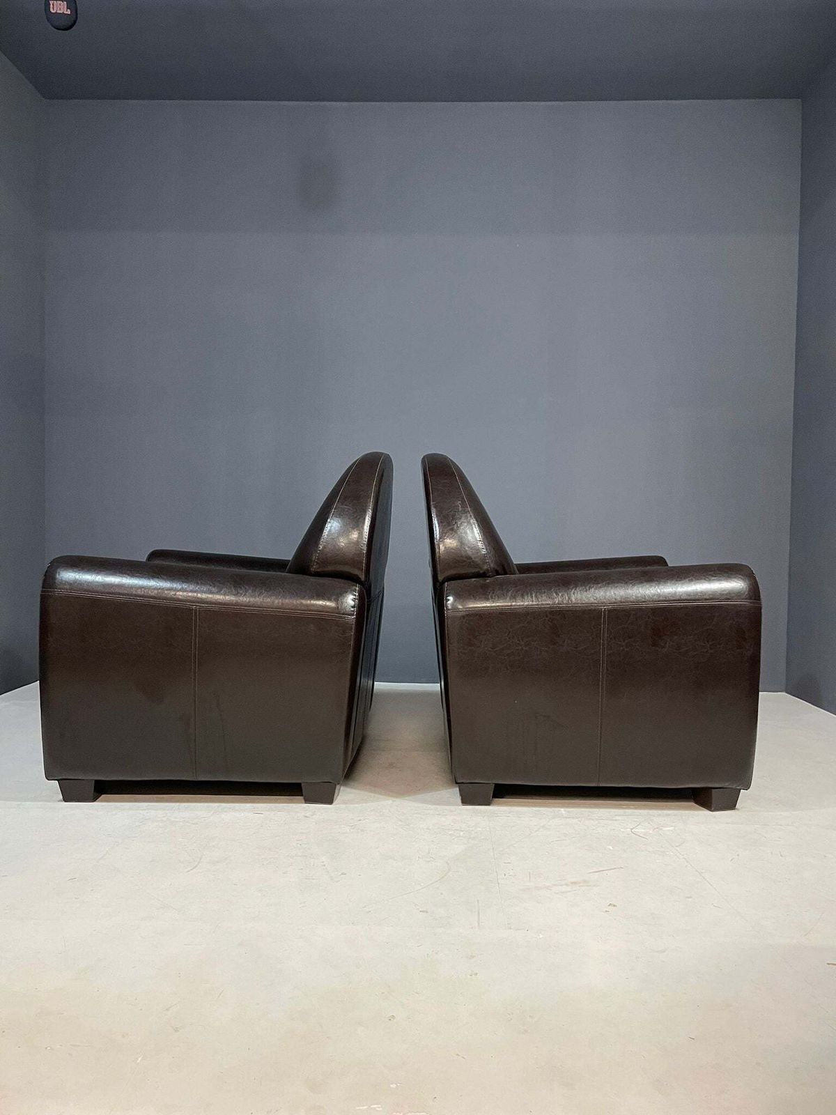 Furniture Pair Of Leather Armchairs In French Art Deco Style, 1970s photo