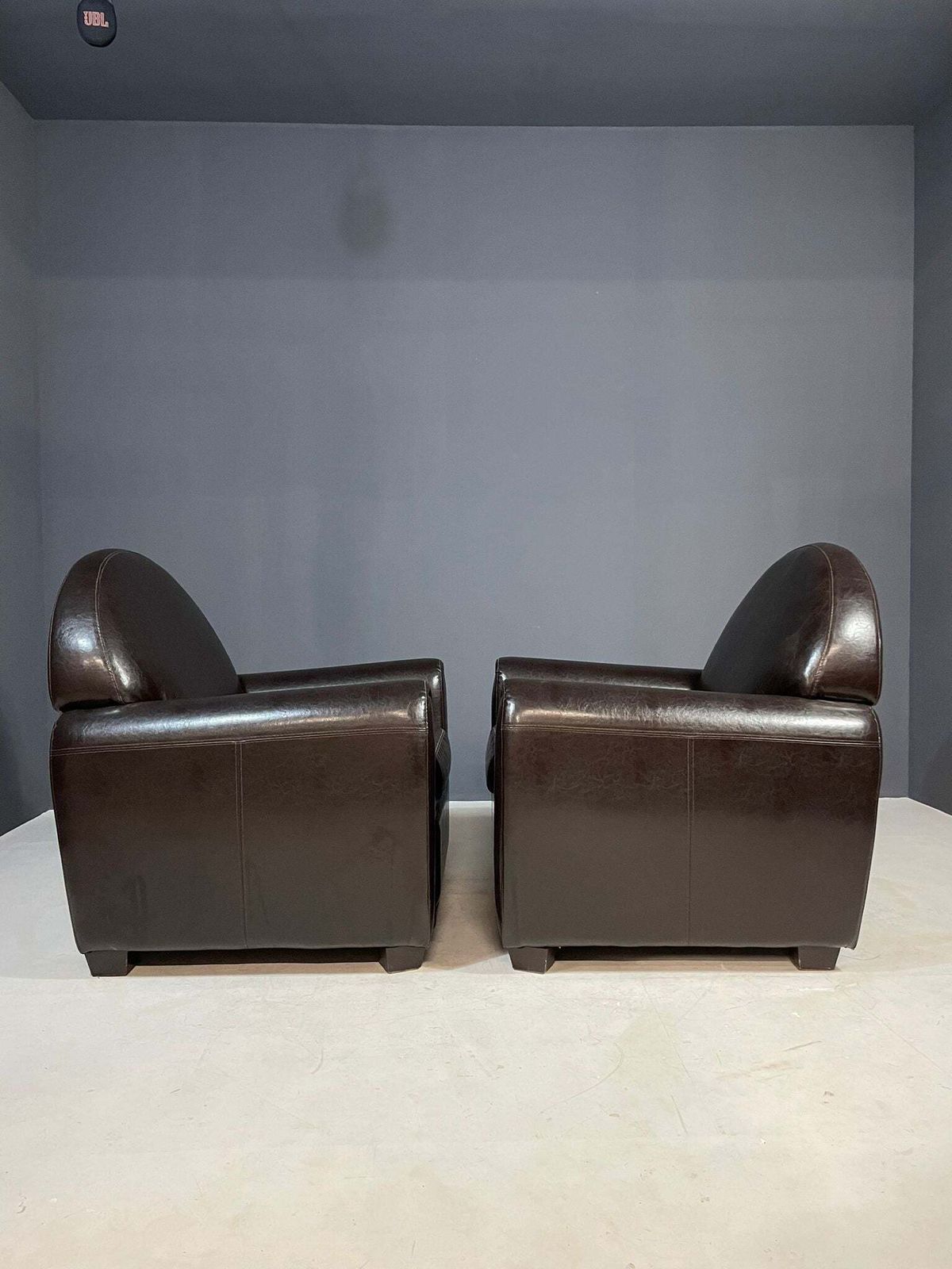 921.0 Pair Of Leather Armchairs In French Art Deco Style, 1970s photo