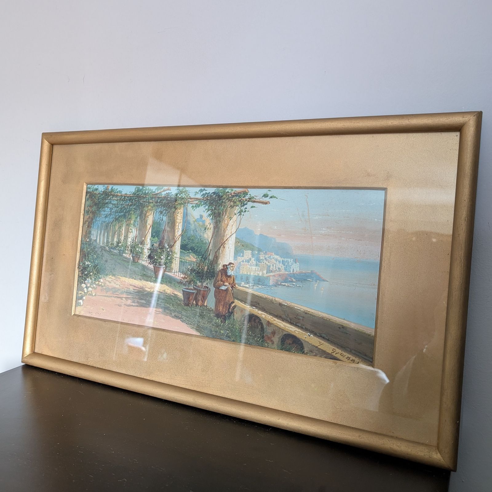 Antique Yves Giani Watercolour/Gouache Painting Italian Gold Gilt Frame photo furniture