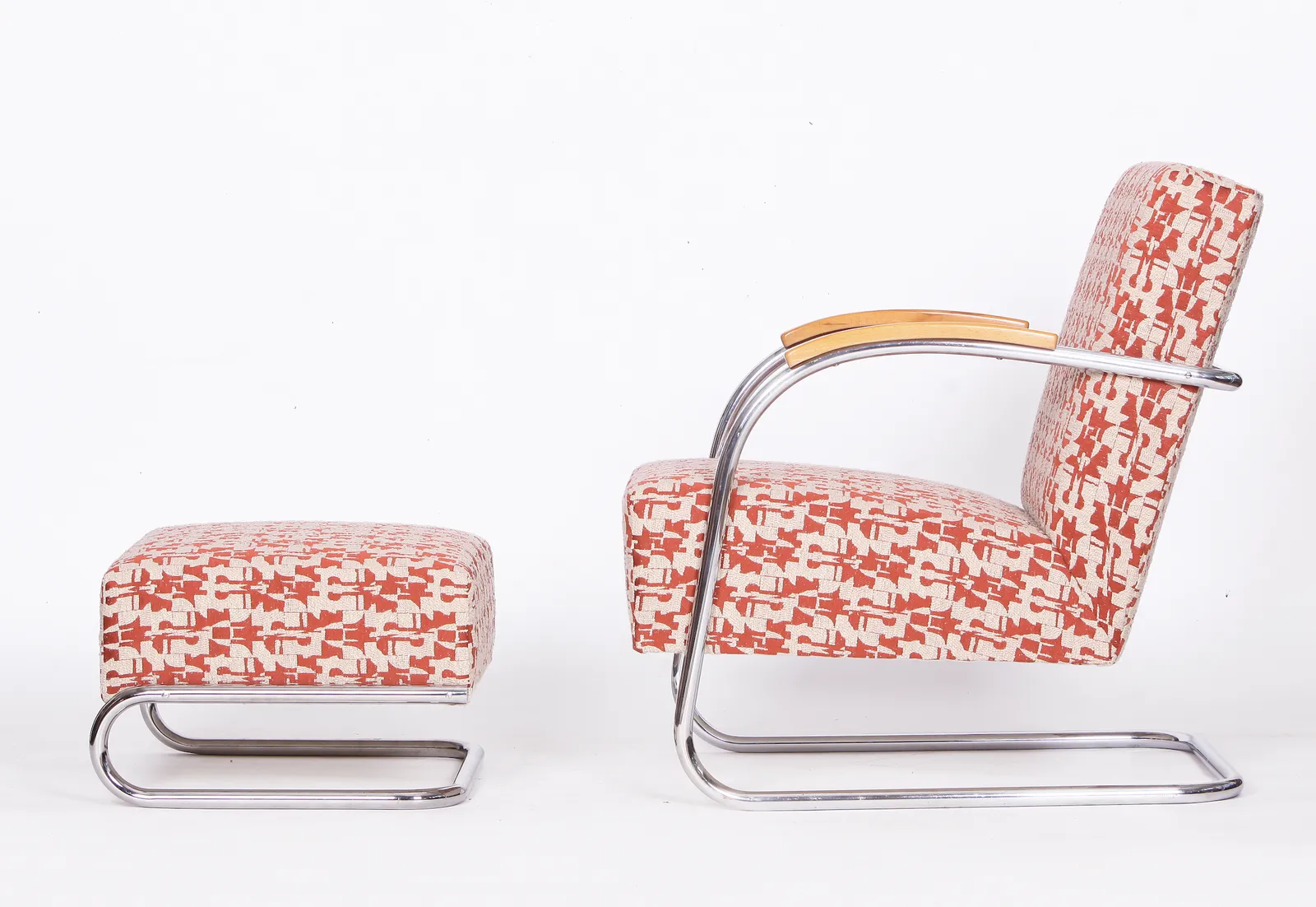 2 Tubular Steel Lounge Chairs With Foot Stool By Mücke Melder 1930s photo 7000.0