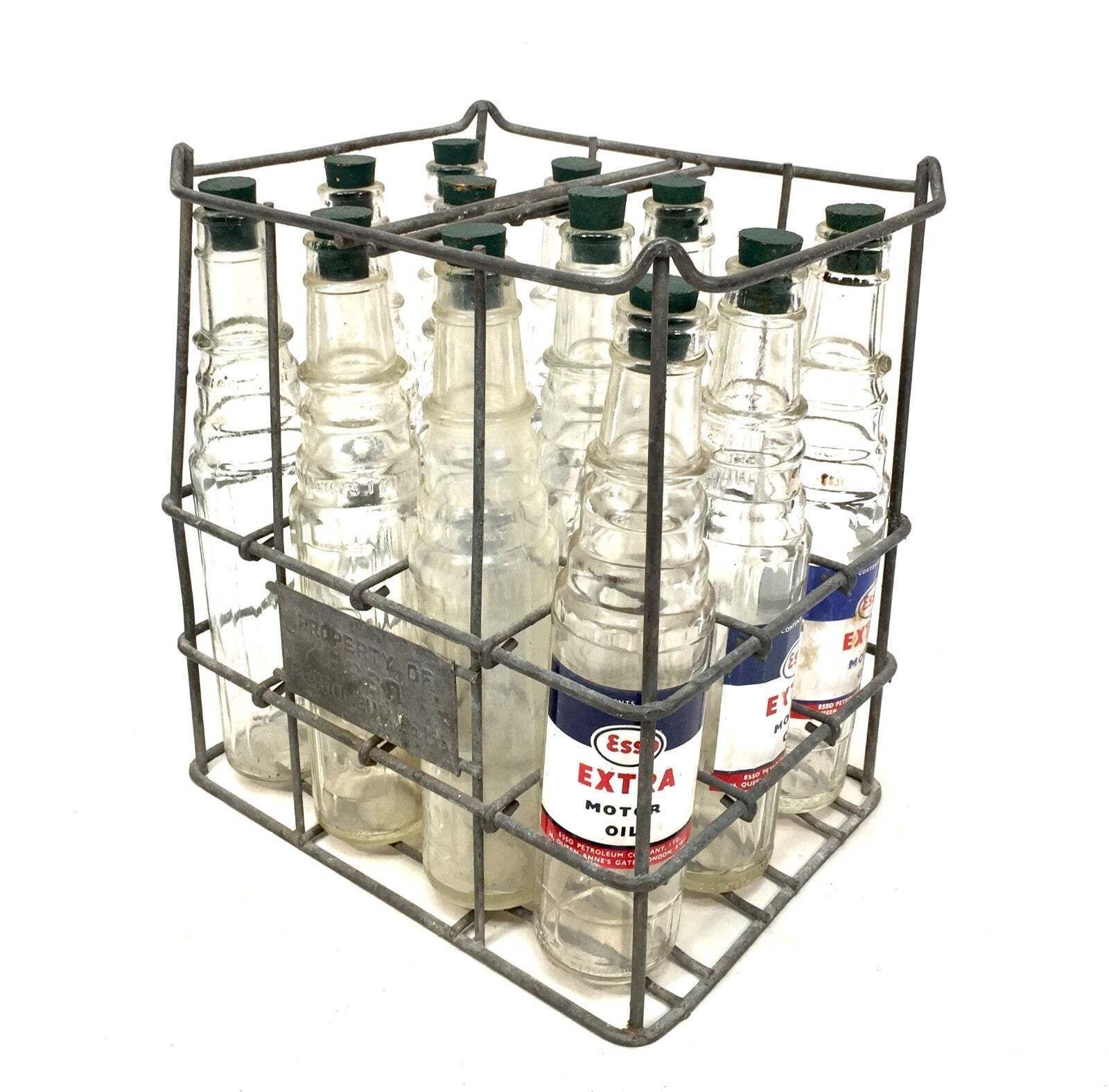 Antique Advertising Esso Extra Motor Oil Pint Bottles In Original Crate C.1940 photo for sale