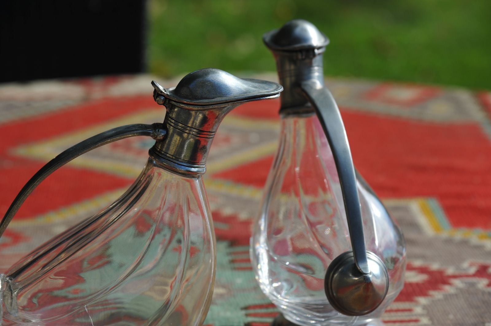 A Pair Of Vintage Italian Glass And Pewter Stylised Duck Decanters photo buy