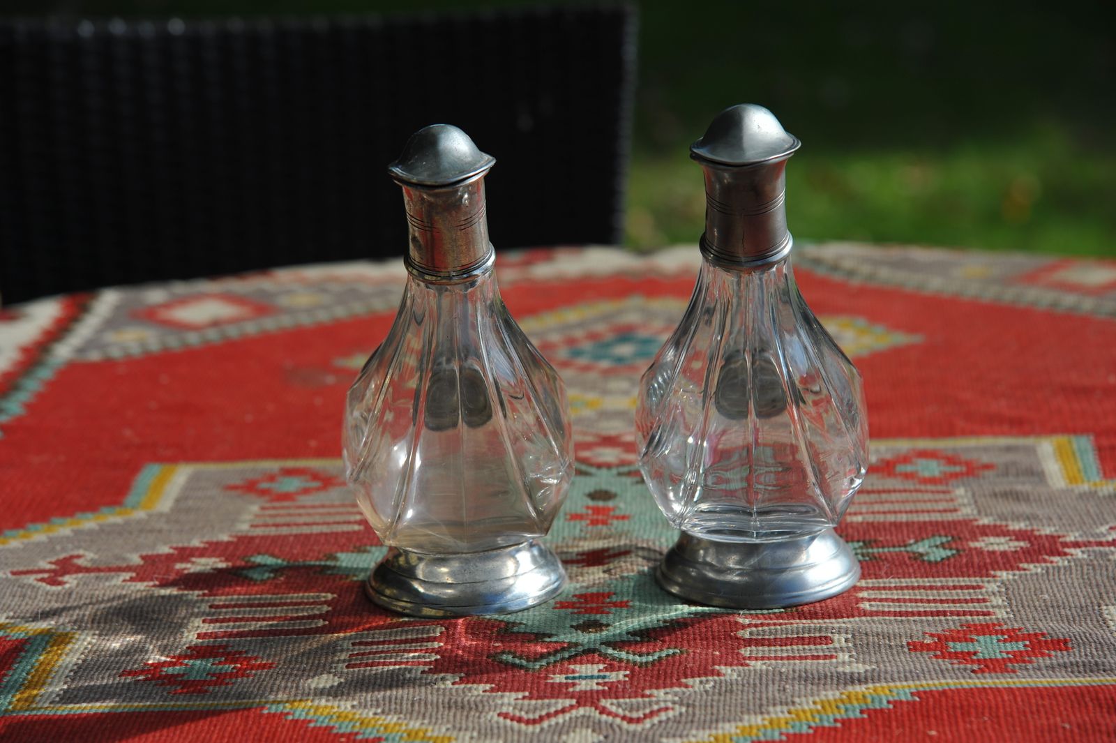 photo for sale A Pair Of Vintage Italian Glass And Pewter Stylised Duck Decanters