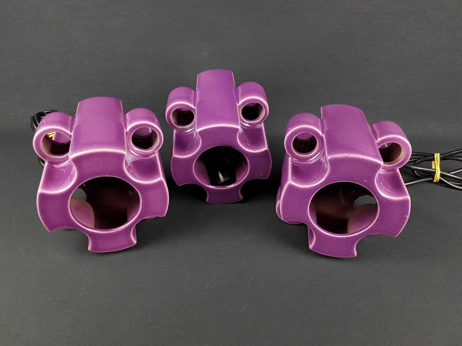 Set Of 3 Vintage Steuler Keramik Purple Ceiling Lamps West German Pottery 1960s