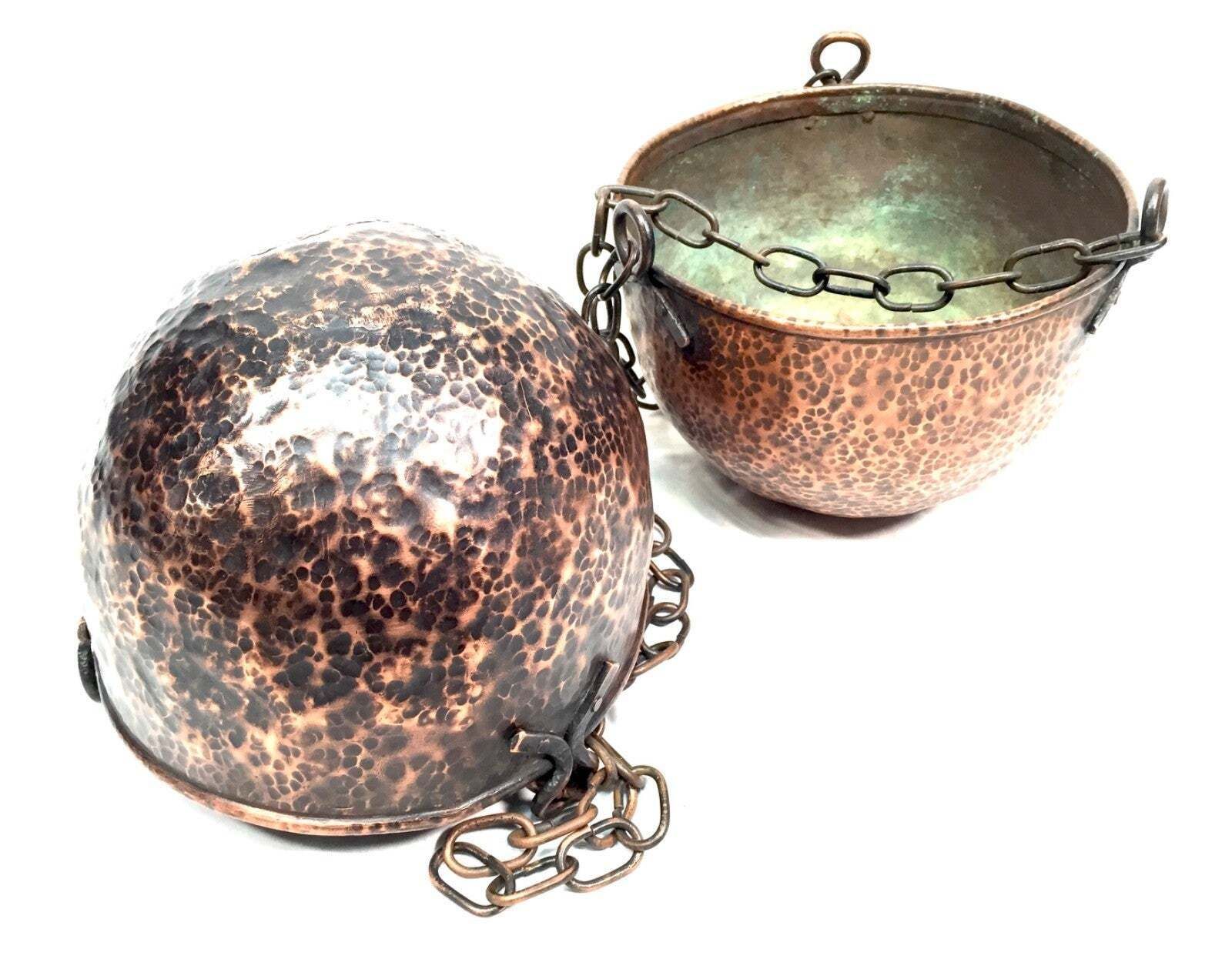 Antique Arts & Crafts Copper Hanging Baskets Pair / Plant Pots Art Nouveau C1900 photo Home Decor