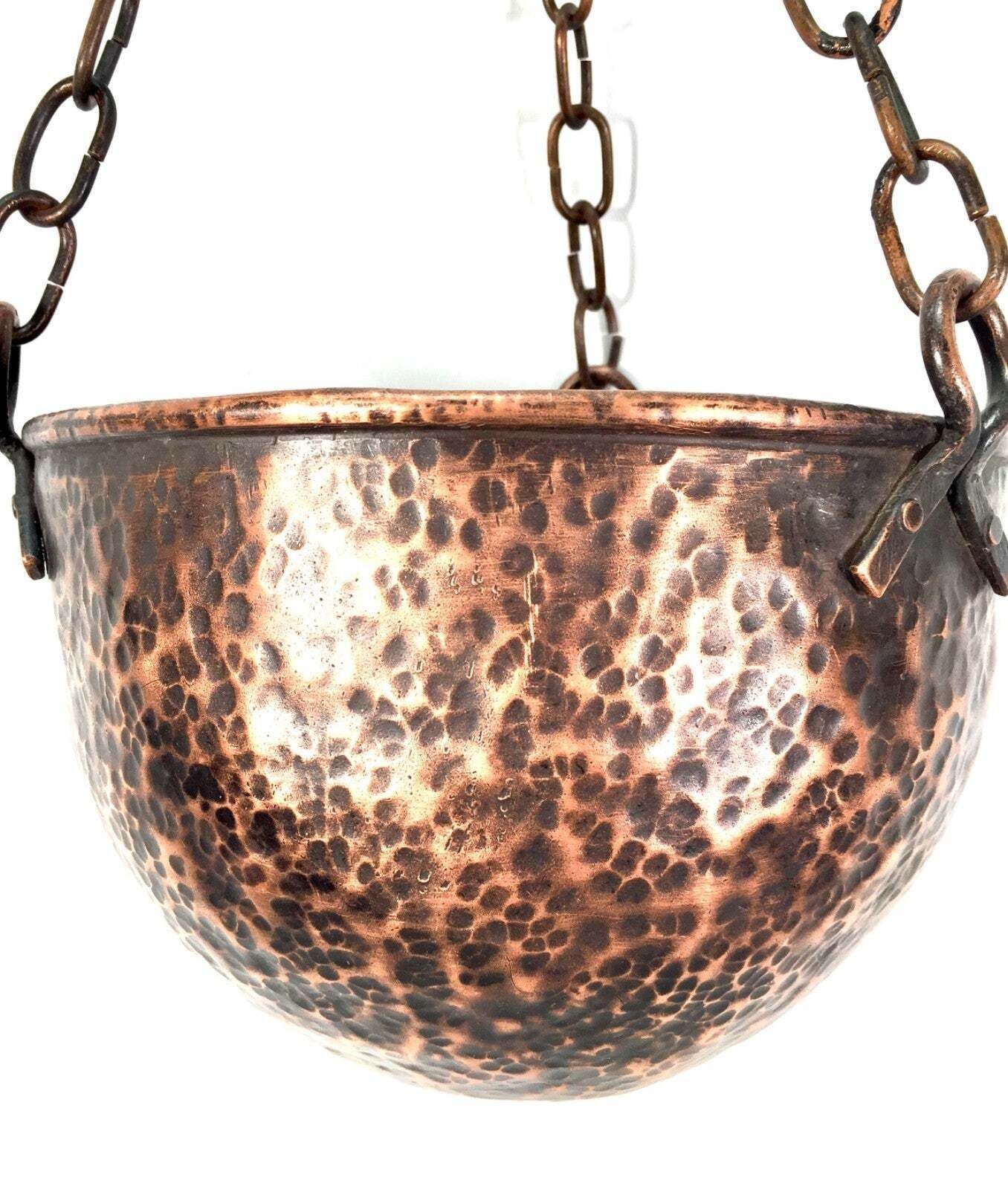 Antique Arts & Crafts Copper Hanging Baskets Pair / Plant Pots Art Nouveau C1900 photo vintage