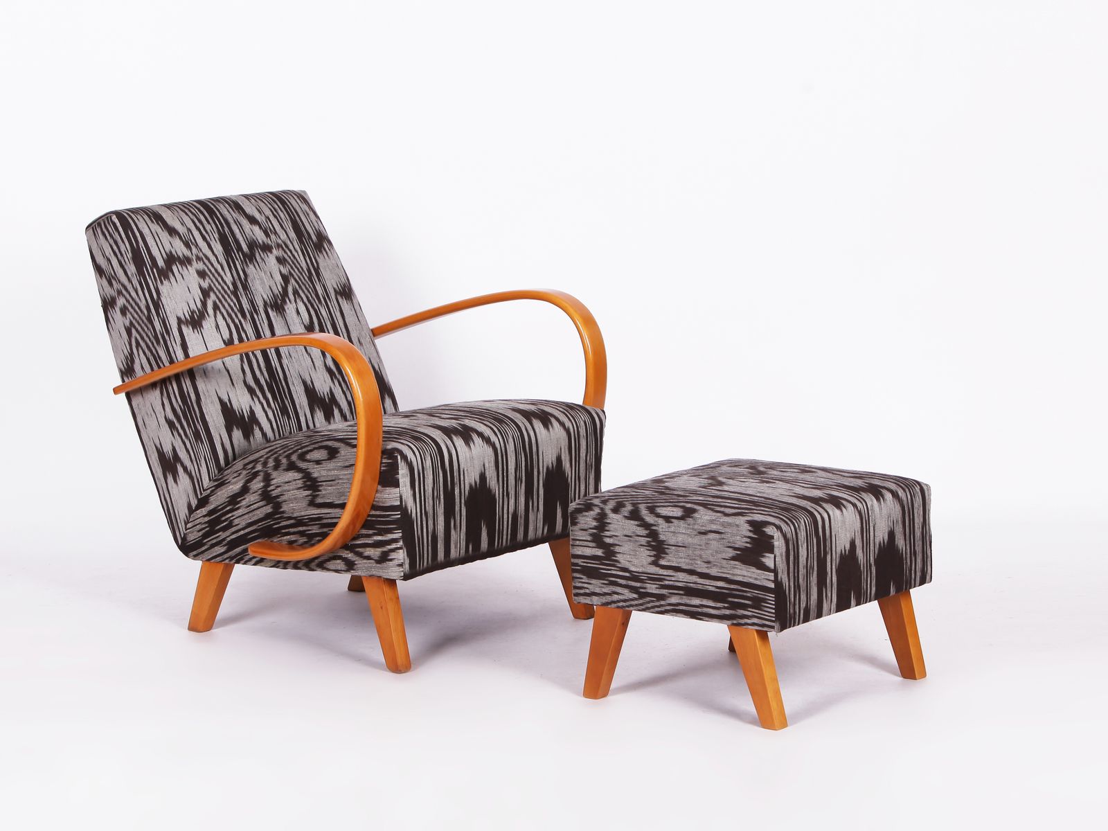 Restored 1950s Jindrich  Halabala Armchair In Handwoven Thai Silk