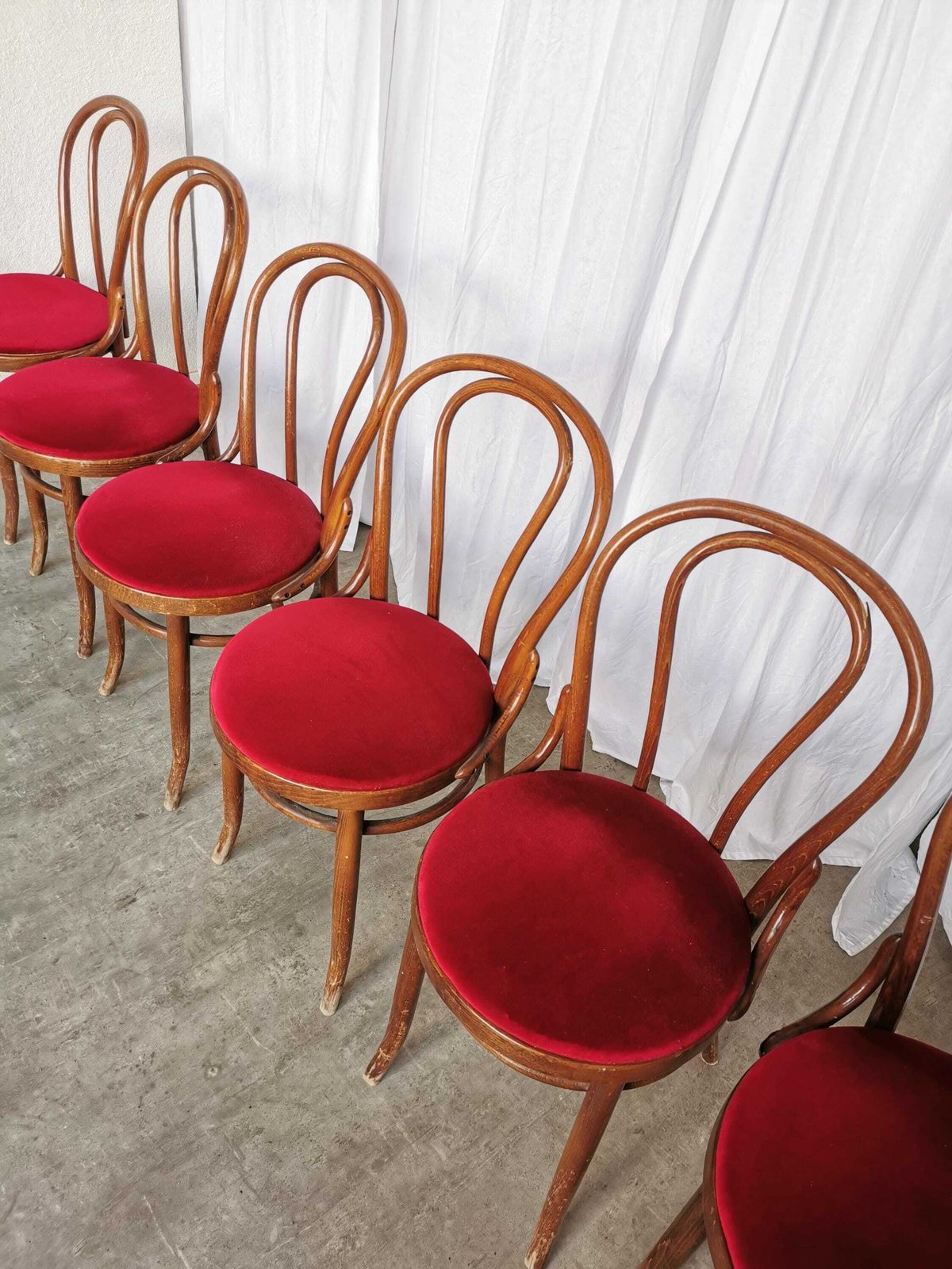 Vintage Bentwood Dining Chairs Set: 1970s Thonet Style, Red Upholstery photo furniture