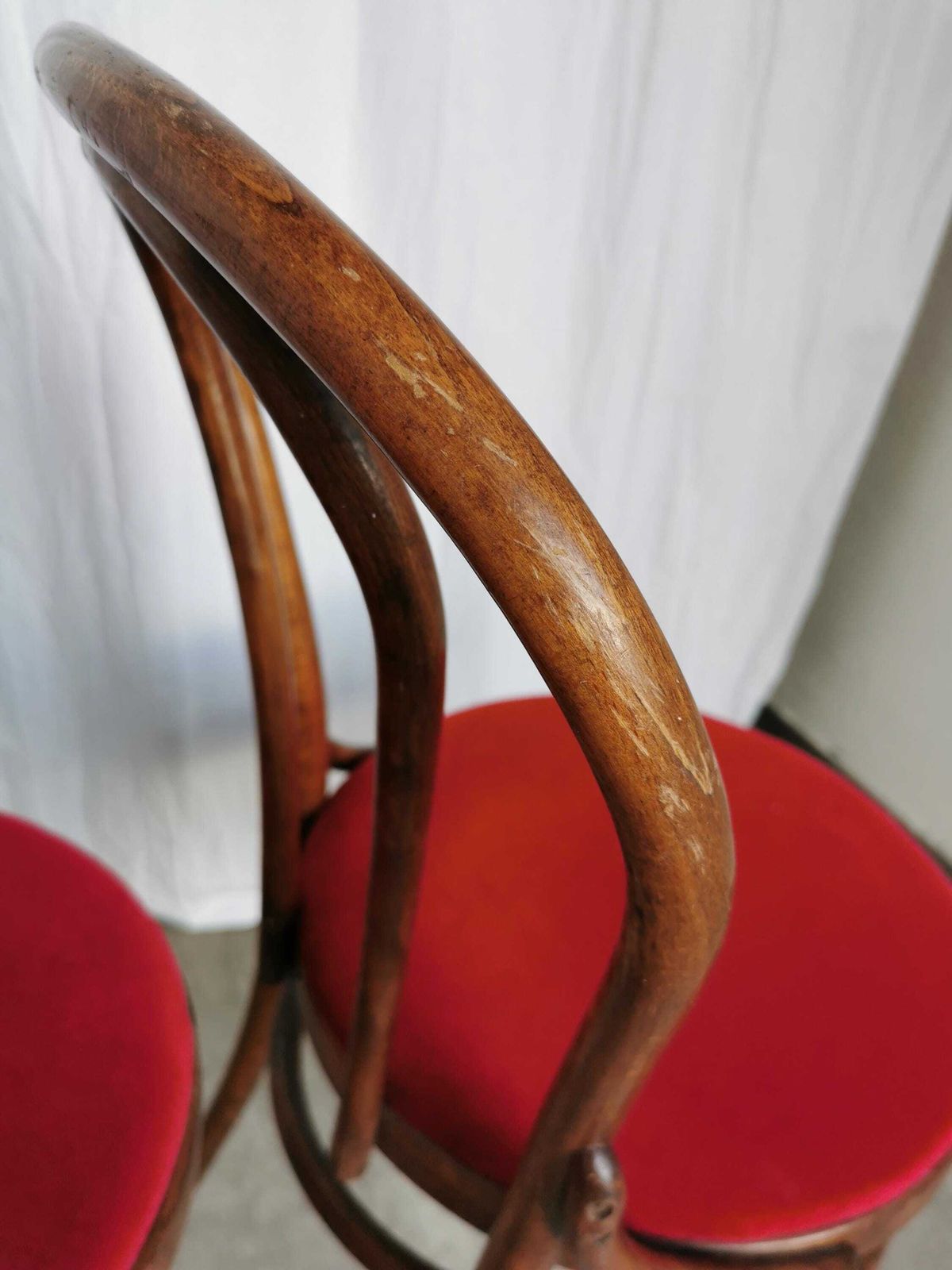 Vintage Bentwood Dining Chairs Set: 1970s Thonet Style, Red Upholstery photo vinterior