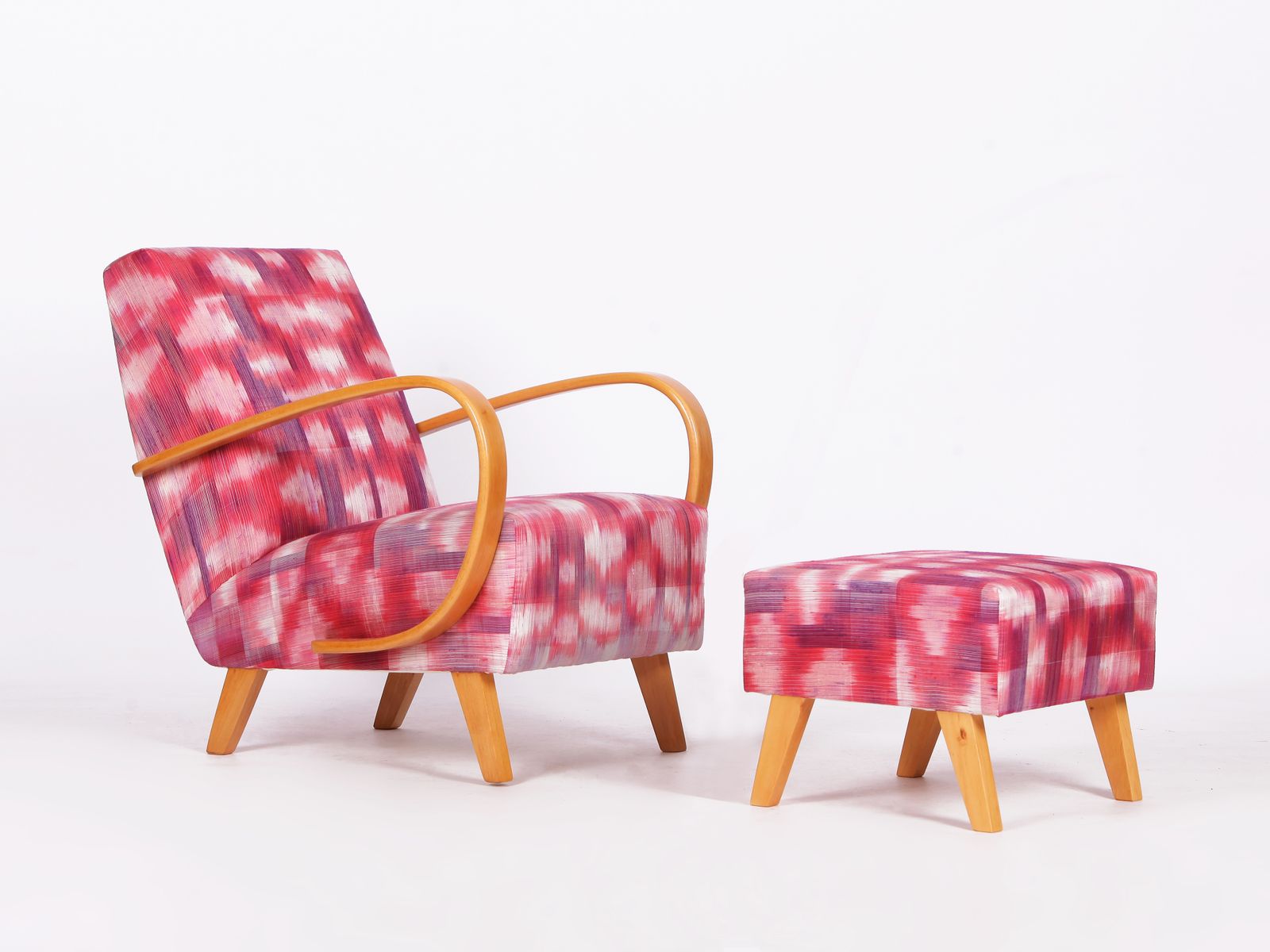 Restored 1950s Jindrich Halabala Armchair In Handwoven Thai Silk