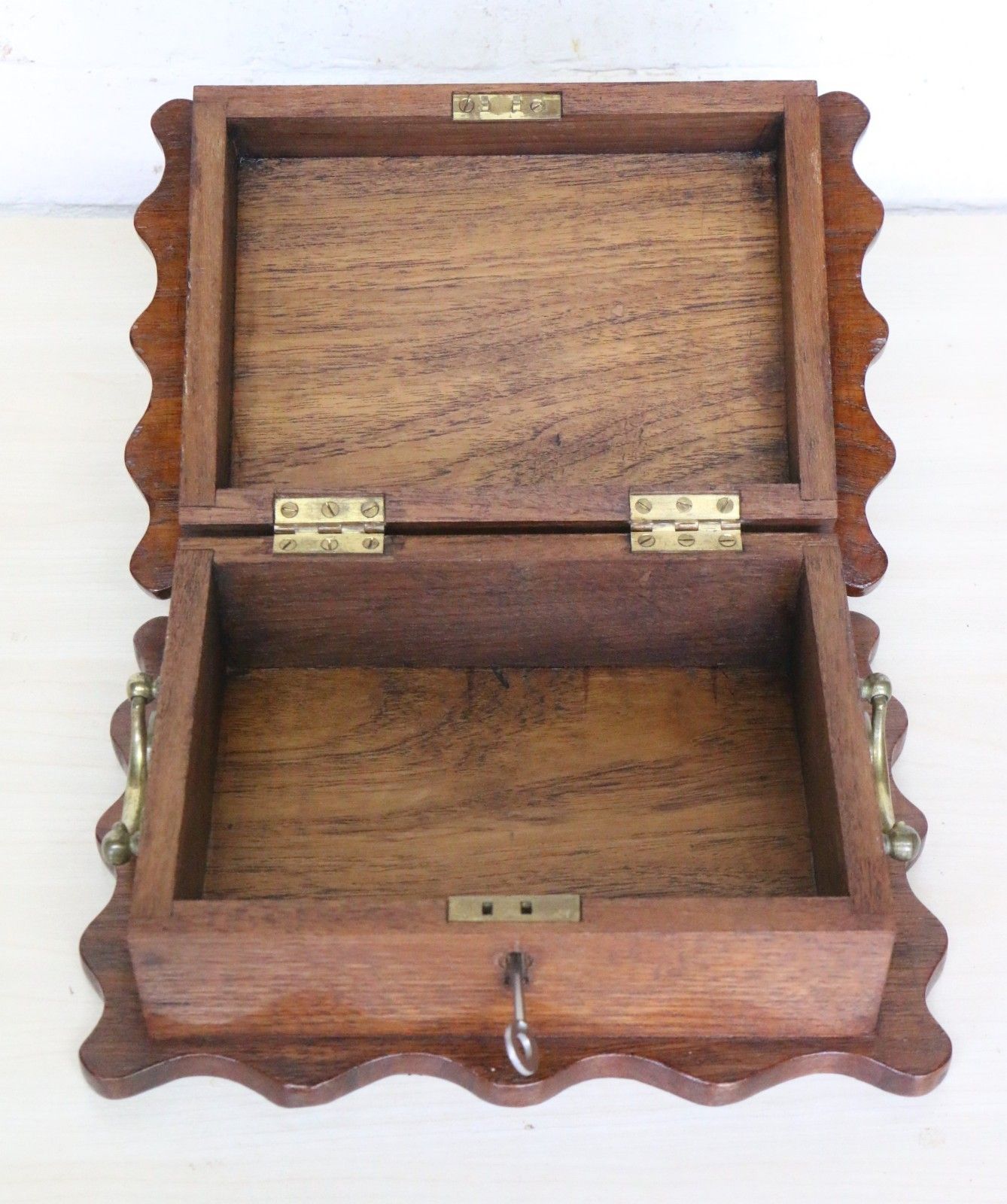 photo for sale Antique Carved Box Mahogany Hinged + Lock Beautiful Design Arts & Crafts Period