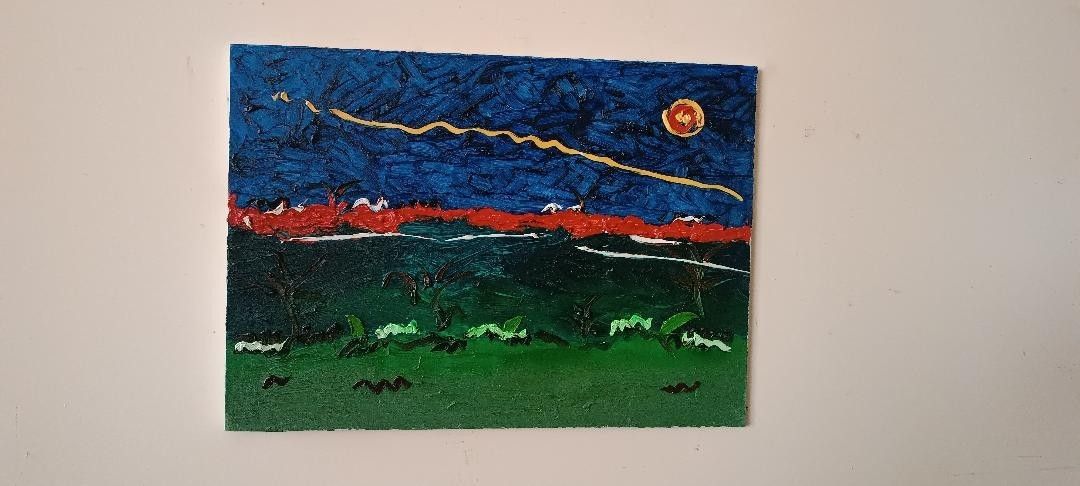 Peinture Abstraite à L'huile Sur Toile  Années 90 Matériau 60x50 Cm photo furniture