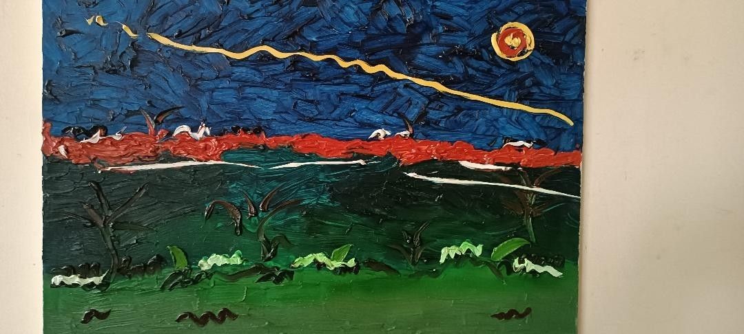 Peinture Abstraite à L'huile Sur Toile  Années 90 Matériau 60x50 Cm photo Art