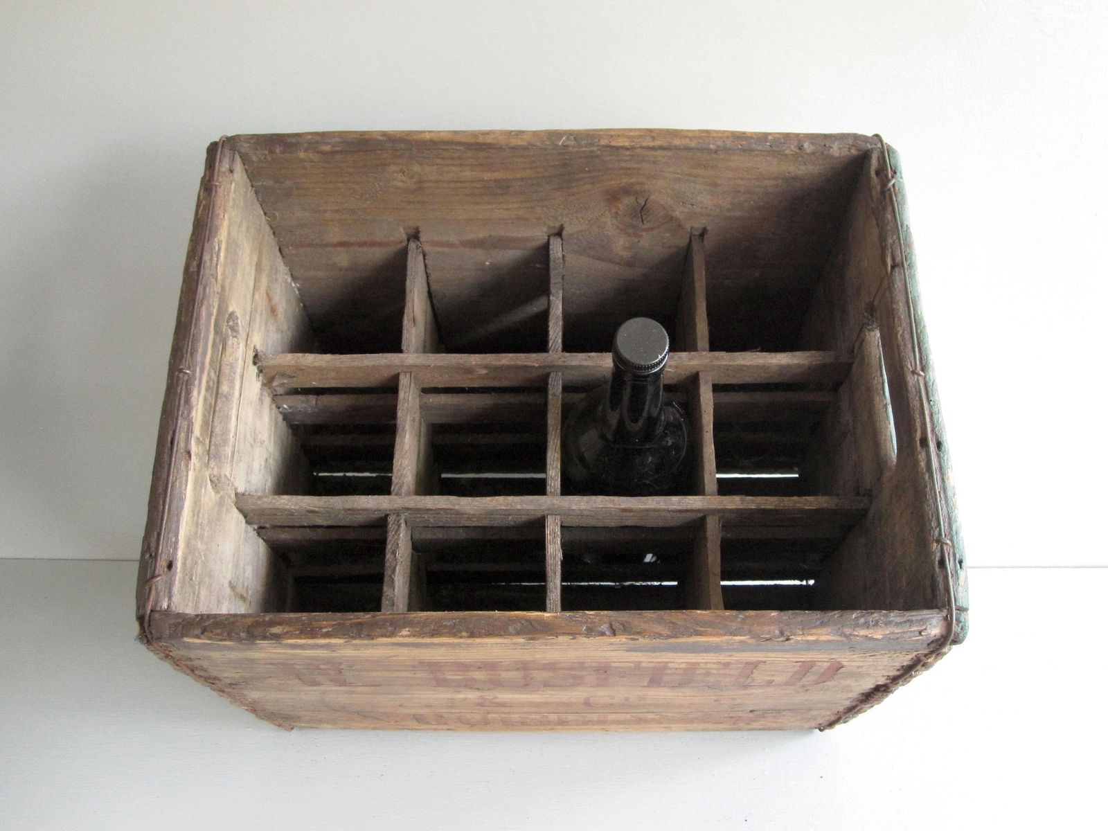 Vintage Wooden 12 Bottle Storage Crate, W Busfield, Guiseley photo for sale