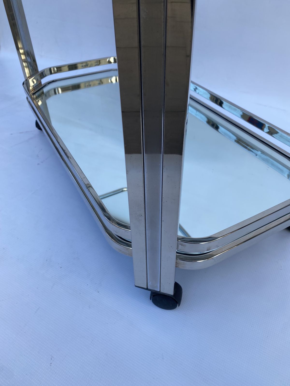 Romeo Rega Chrome Bar Cart Drinks Trolley Table Glass Hollywood Regency 1970s photo 1690.0