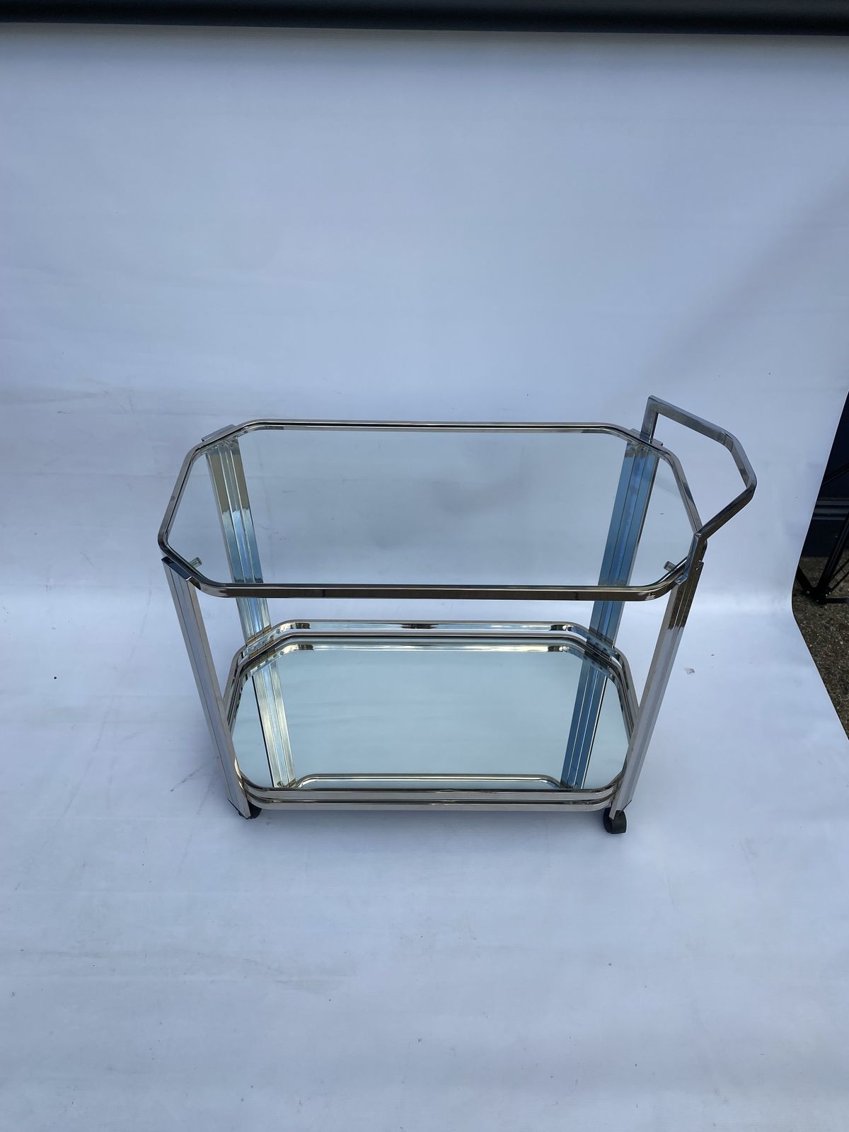 Romeo Rega Chrome Bar Cart Drinks Trolley Table Glass Hollywood Regency 1970s photo vintage