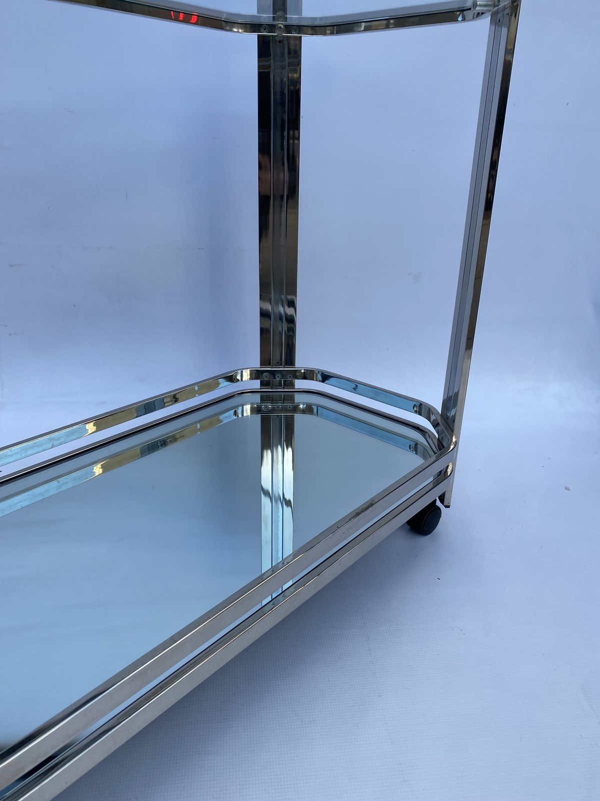 1690.0 Romeo Rega Chrome Bar Cart Drinks Trolley Table Glass Hollywood Regency 1970s photo