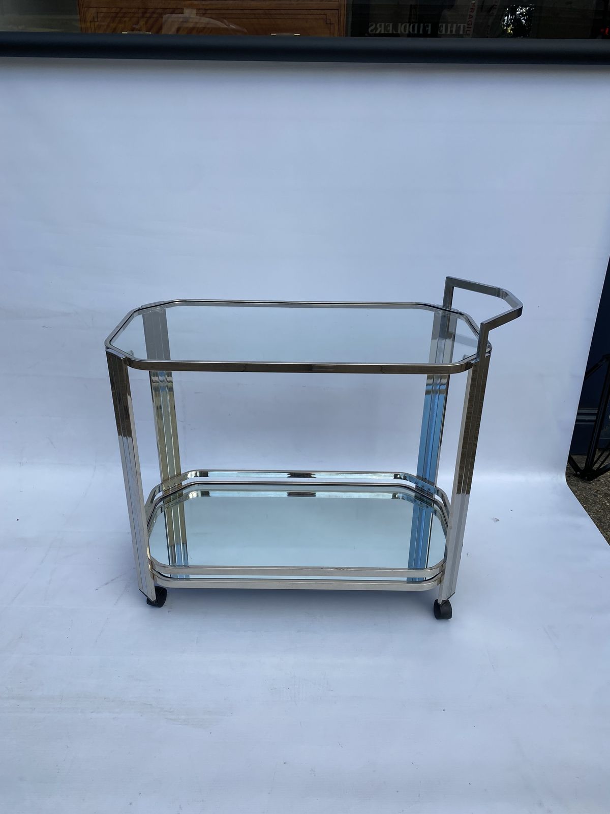 Romeo Rega Chrome Bar Cart Drinks Trolley Table Glass Hollywood Regency 1970s