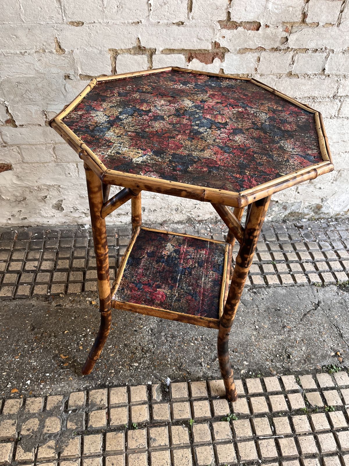 Edwardian Tiger Bamboo Side Table With Decoupage Detail photo furniture