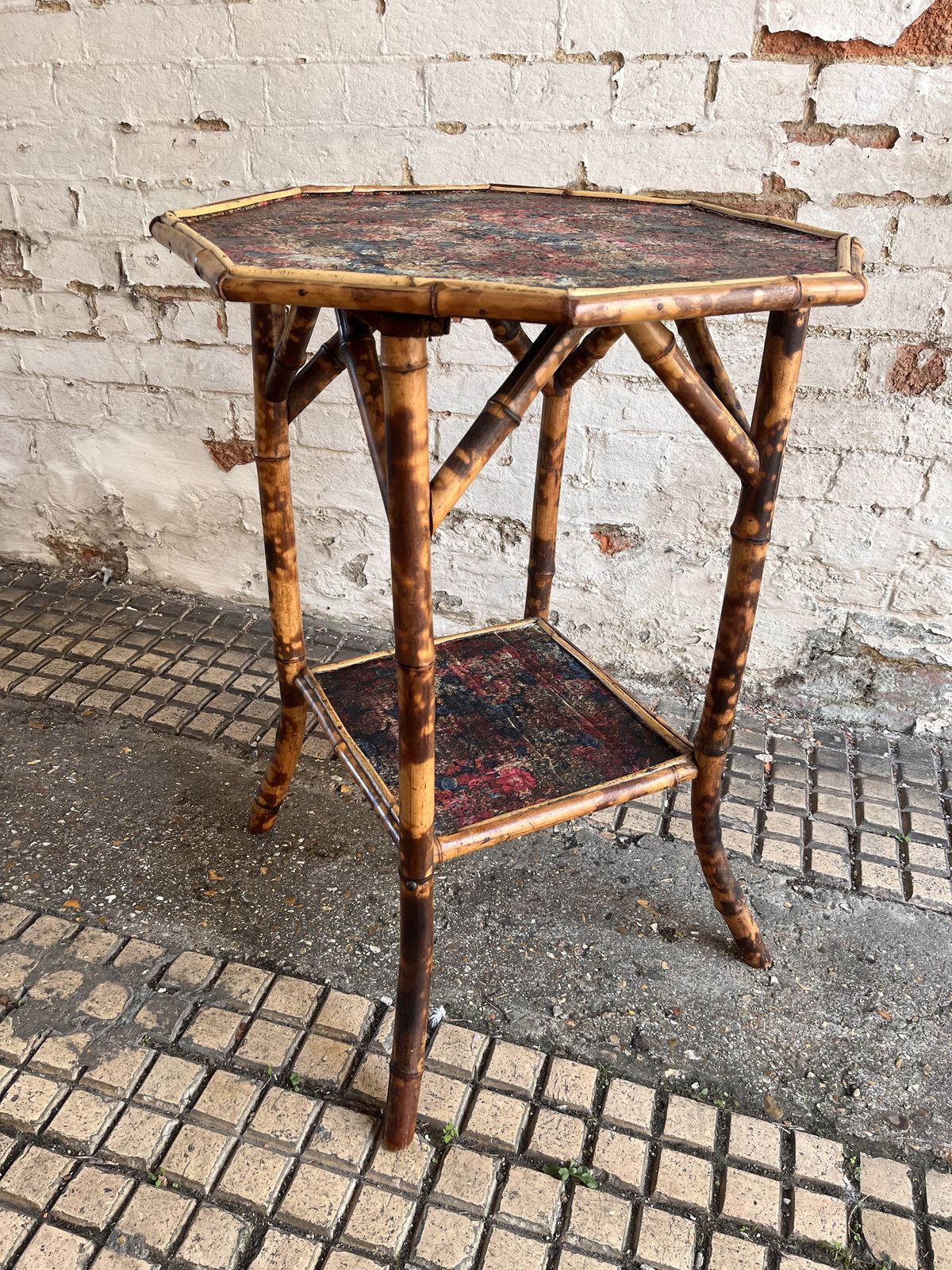 Edwardian Tiger Bamboo Side Table With Decoupage Detail