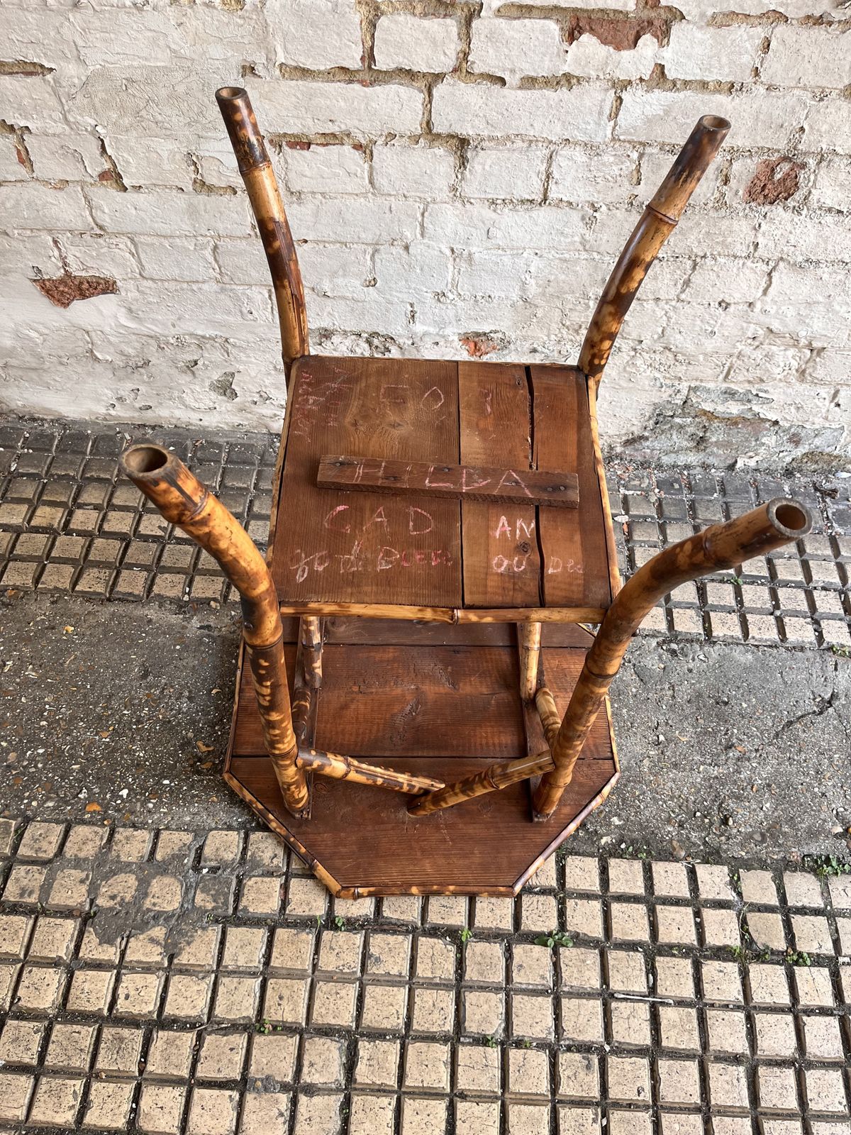 Edwardian Tiger Bamboo Side Table With Decoupage Detail photo buy